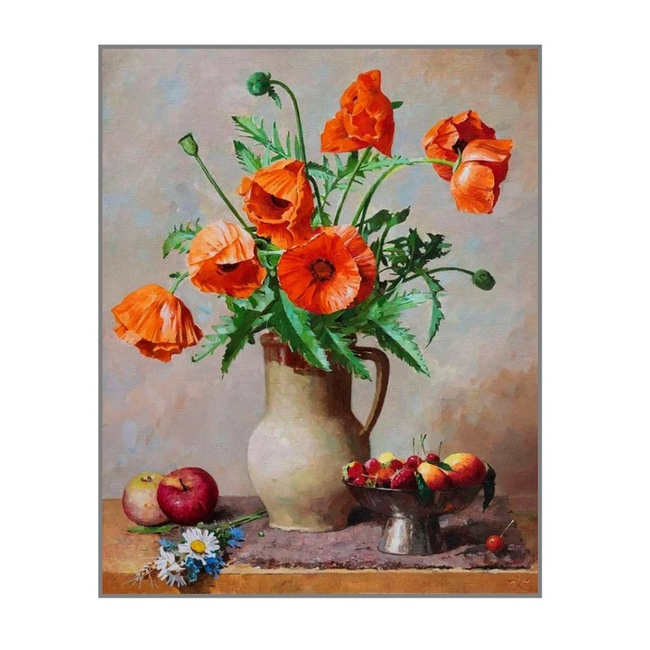 Set pictura pe numere, Vaza cu maci rosii, Tablou 20 x 30 cm