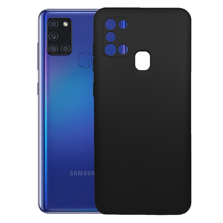 Védőtok, bársony belső, Samsung Galaxy A21s kompatibilis, FONIX BloomShield, szilikon, emelt élek, vékony, fekete