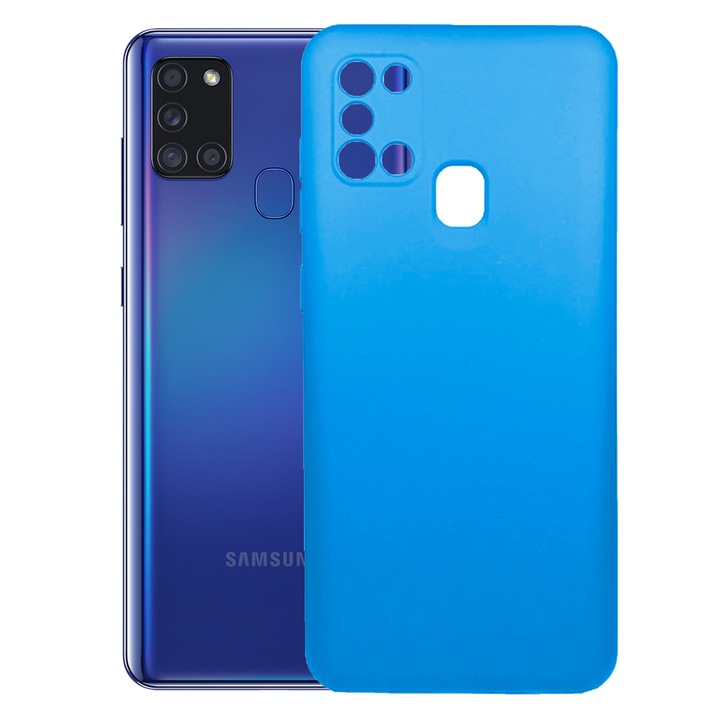 Védőburkolat, bársony belső, Samsung Galaxy A21s kompatibilis, FONIX BloomShield, szilikon, emelt élek, vékony, kék