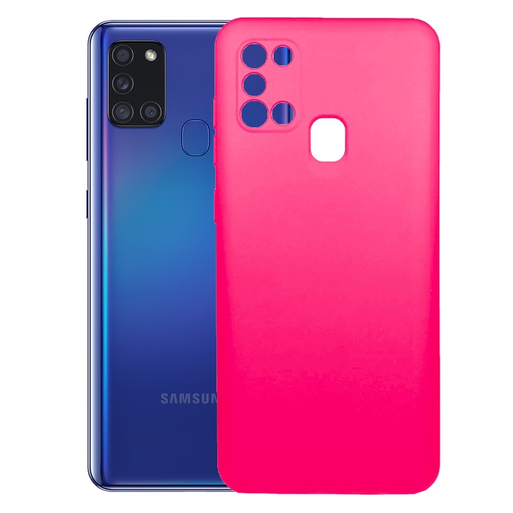 Védőtok, bársony belső, Samsung Galaxy A21s kompatibilis, FONIX BloomShield, szilikon, emelt élek, vékony, neon rózsaszín