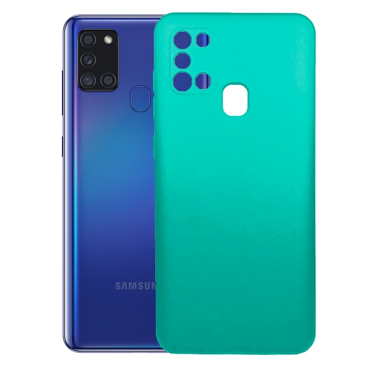 Védőtok, bársony belső, Samsung Galaxy A21s kompatibilis, FONIX BloomShield, szilikon, emelt élek, vékony, türkiz