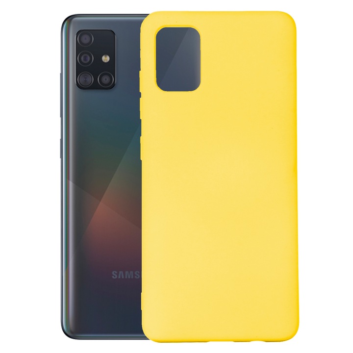Védőburkolat, bársony belső, Samsung Galaxy A71 kompatibilis, FONIX BloomShield, szilikon, emelt élek, vékony, sárga