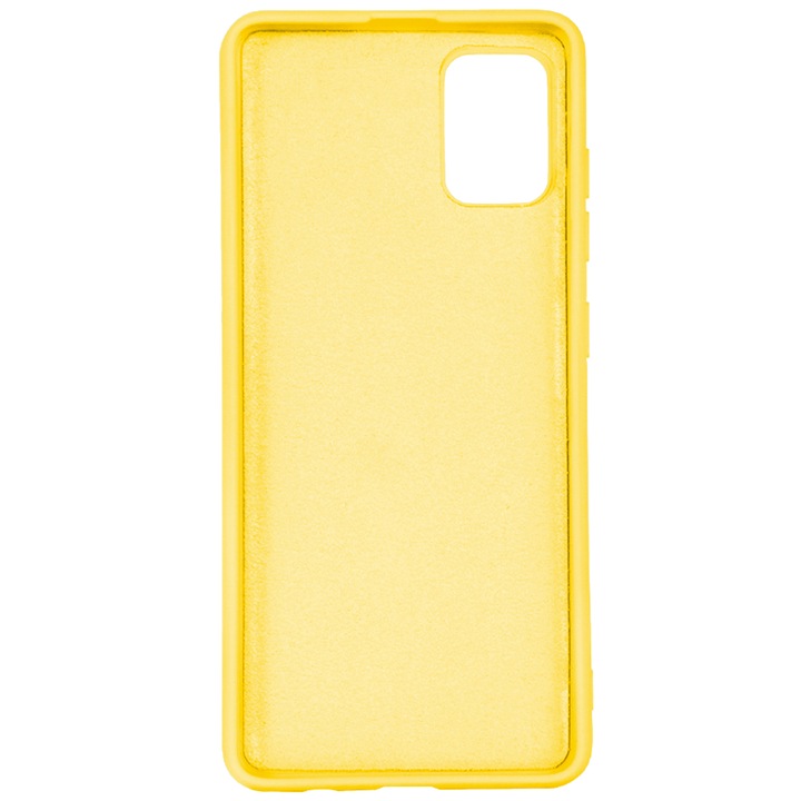 Védőburkolat, bársony belső, Samsung Galaxy A71 kompatibilis, FONIX BloomShield, szilikon, emelt élek, vékony, sárga
