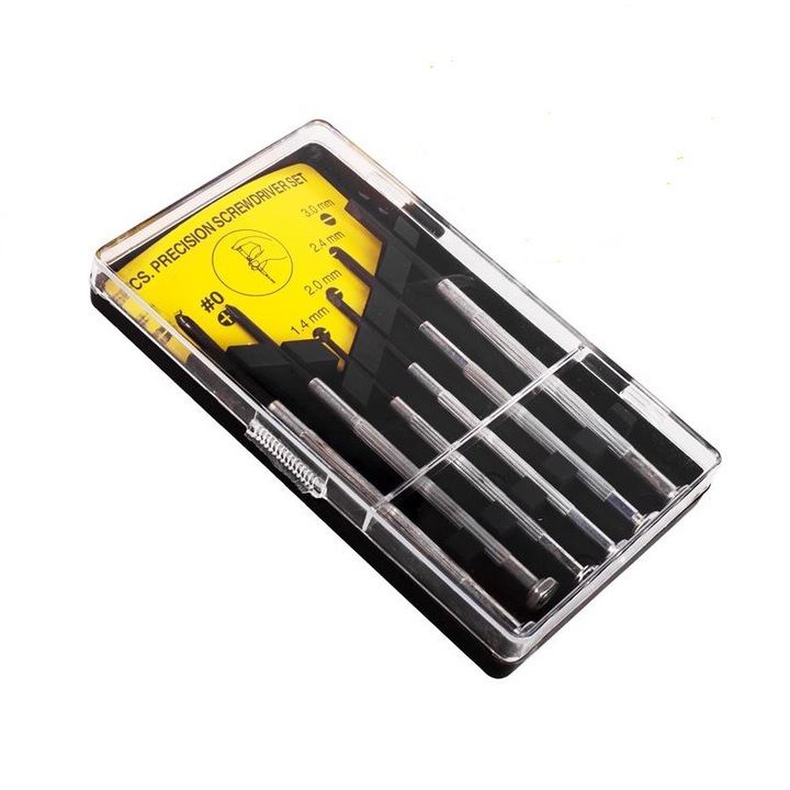Комплект мини отвертки с пластмасова кутия, 6 различни глави