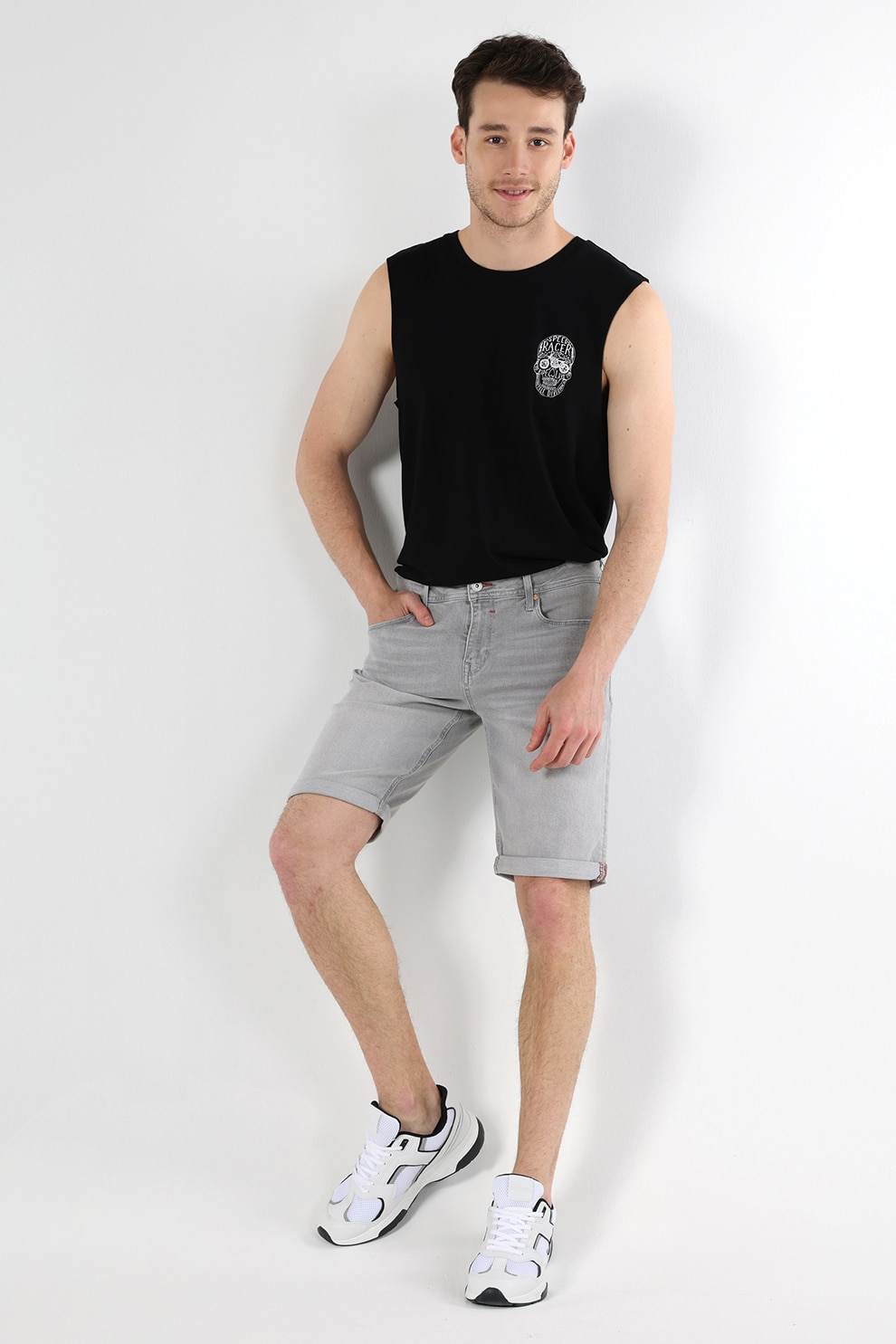 COLIN'S, Blugi scurti cu talie medie, Gri deschis, 2XL