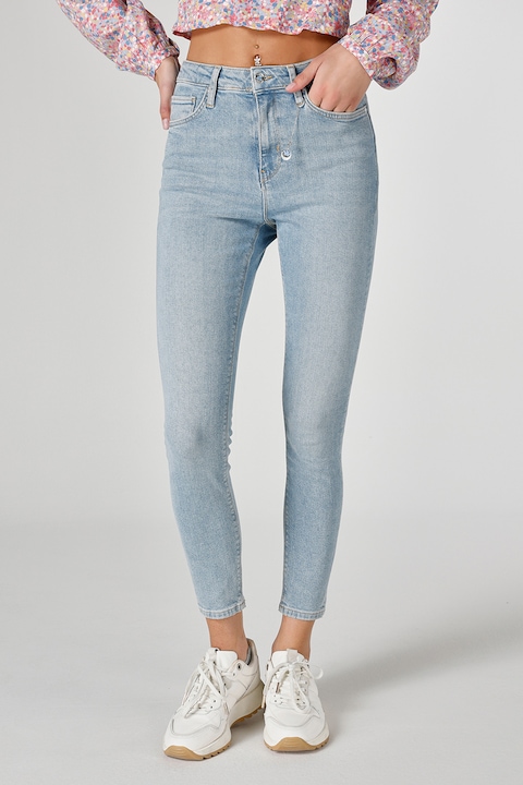 COLIN'S, Blugi crop cu talie inalta si aspect decolorat, Albastru deschis