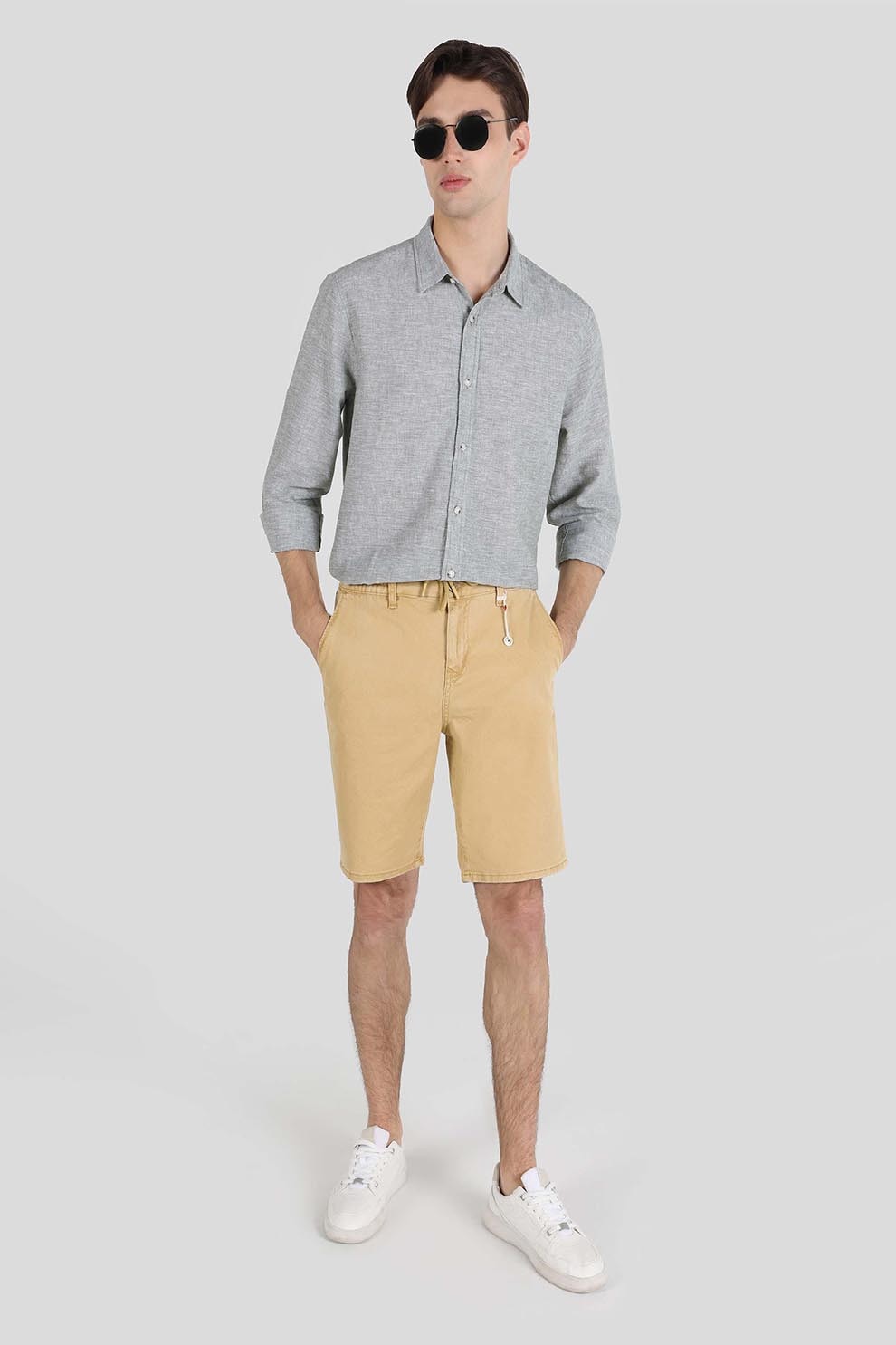 COLIN'S, Pantaloni scurti chino cu snur in talie, Bej, 2XL