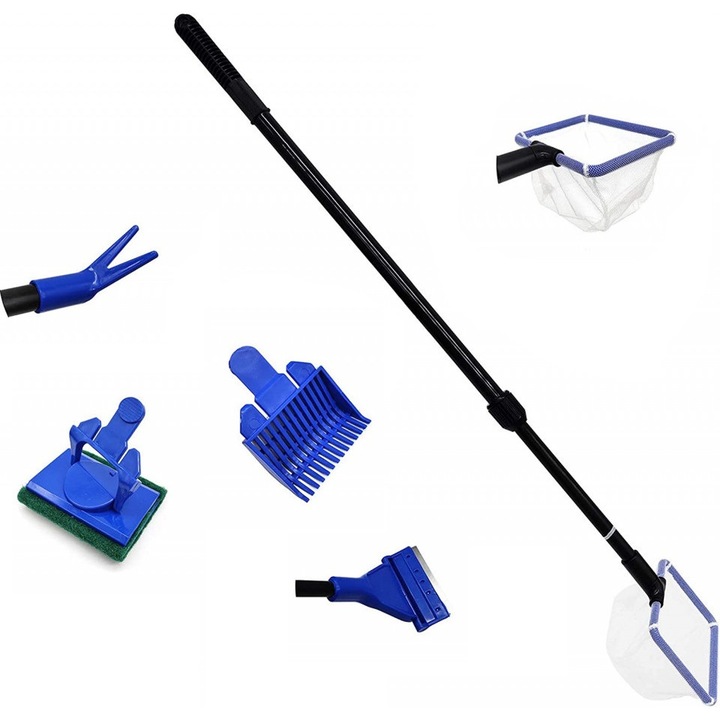 Kit multifunctional Andyluc® pentru curatare acvariu cu 5 capete si maner detasabil