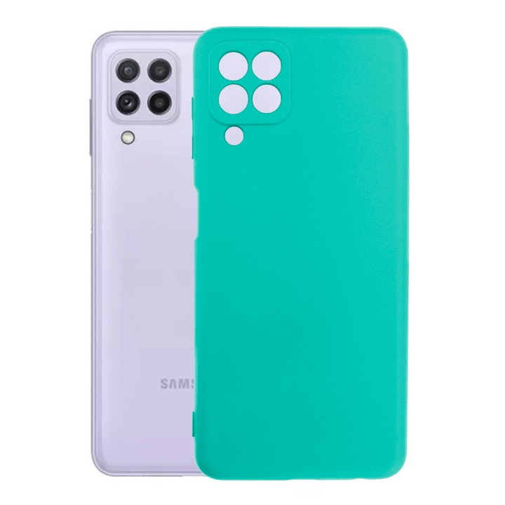 Védőtok, bársony belső, kompatibilis Samsung Galaxy A22 4G / M22 4G, FONIX BloomShield, szilikon, emelt élekkel, vékony, Türkiz