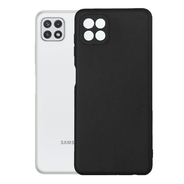 Защитен капак, кадифена вътрешност, съвместим със Samsung Galaxy A22 5G, FONIX BloomShield, силикон, повдигнати ръбове, тънък, черен