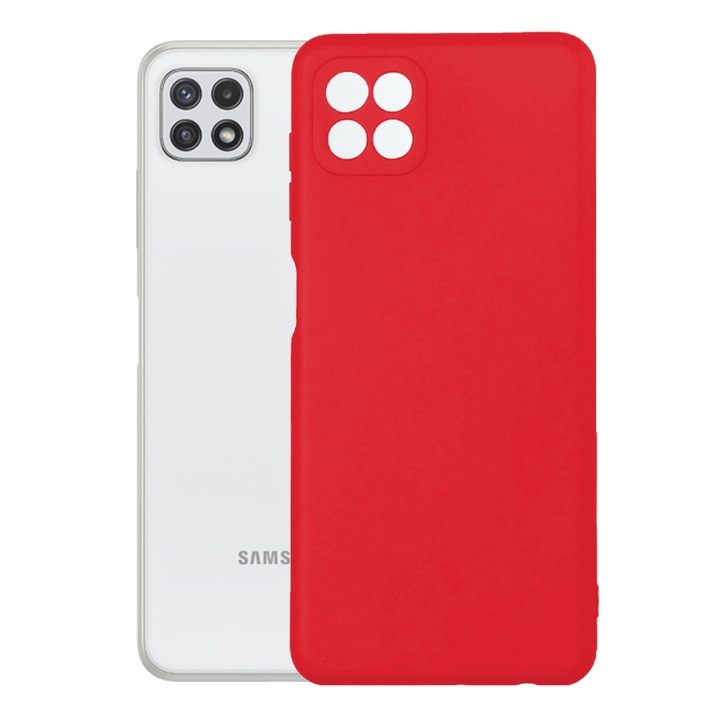 Защитен капак, кадифена вътрешност, съвместим със Samsung Galaxy A22 5G, FONIX BloomShield, силикон, повдигнати ръбове, тънък, червен