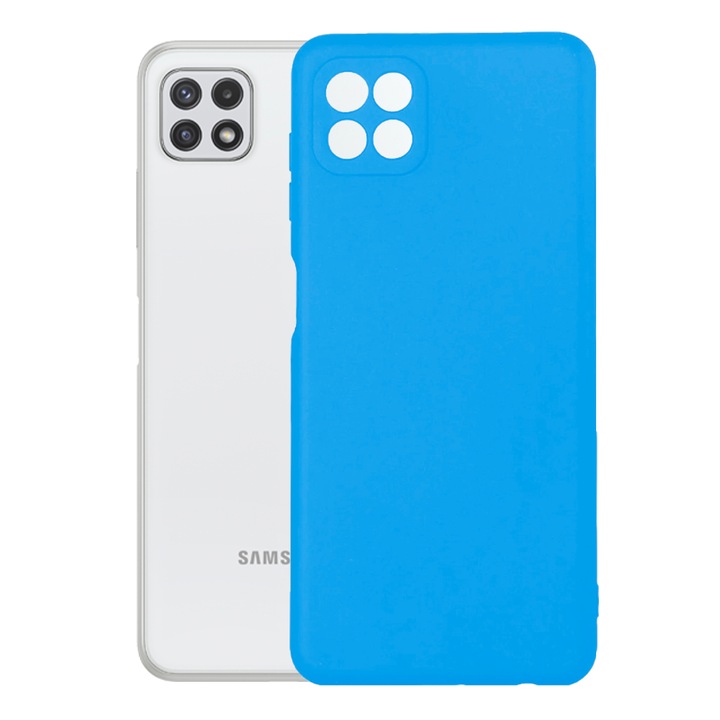 Защитен капак, кадифена вътрешност, съвместим със Samsung Galaxy A22 5G, FONIX BloomShield, силикон, повдигнати ръбове, тънък, син