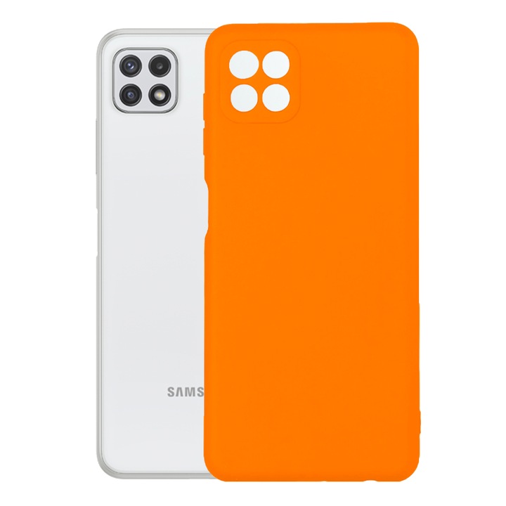 Защитен капак, кадифена вътрешност, съвместим със Samsung Galaxy A22 5G, FONIX BloomShield, силикон, повдигнати ръбове, тънък, неоново оранжев