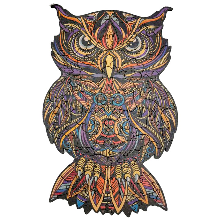 Дървен пъзел Woodgifts, Сова, 61 части, Формат А4, За деца и възрастни, Многоцветен