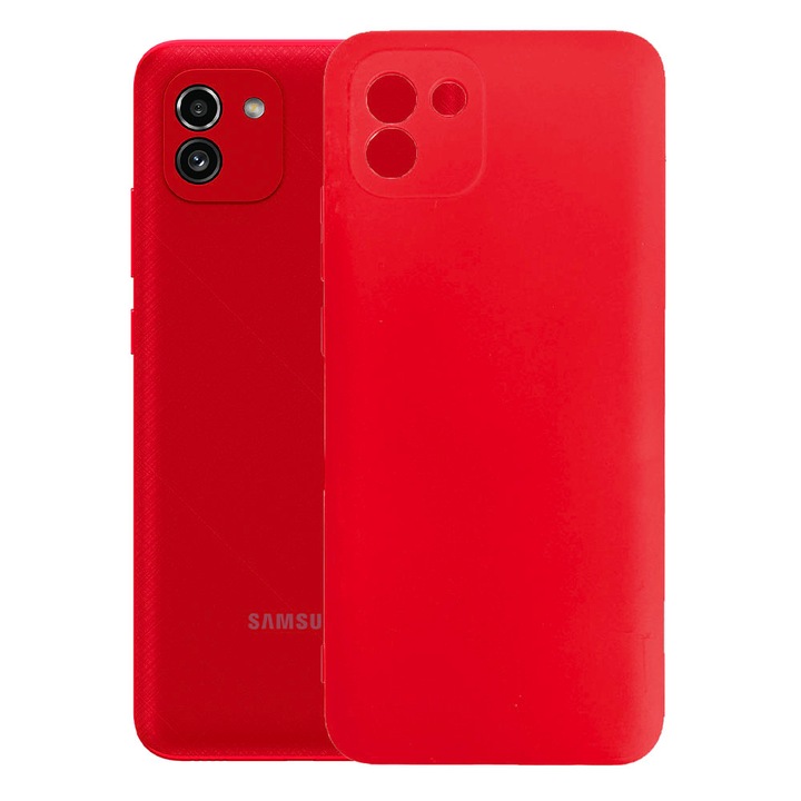Защитен капак, кадифена вътрешност, съвместим със Samsung Galaxy A03 4G, FONIX BloomShield, силикон, повдигнати ръбове, тънък, червен