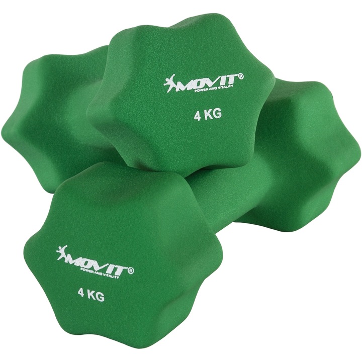 Set de 2 gantere x 4 Kg, MOVIT®, greutate 8 kg, verde inchis