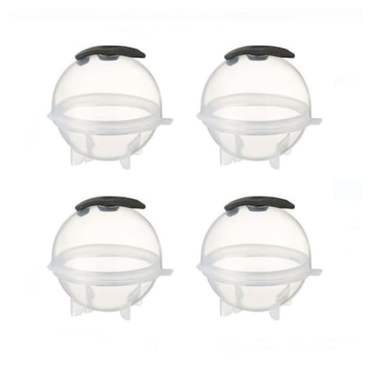 Set 4 forme gheata, plastic, sfera, transparent, 5 cm