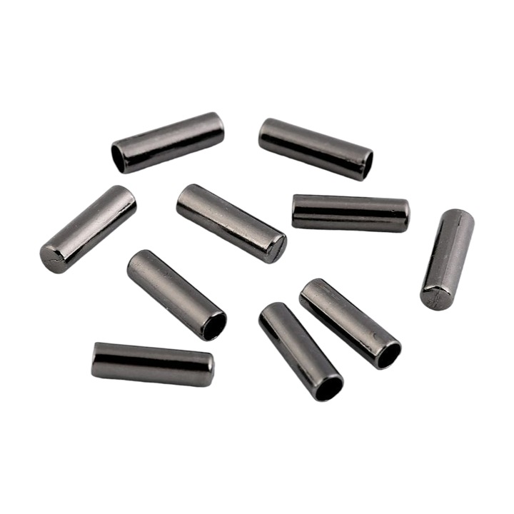 Set 10 terminatii metalice pentru snur Crisalida, diametru 4 mm, 5 x 17 mm, Gri