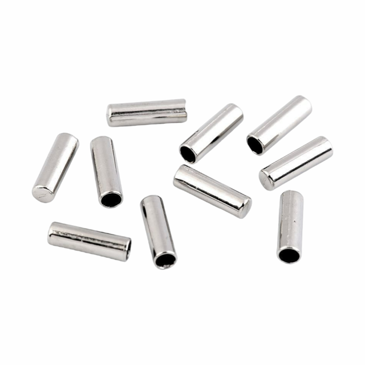 Set 10 terminatii metalice pentru snur Crisalida, diametru 4 mm, 5 x 17 mm, Argintiu
