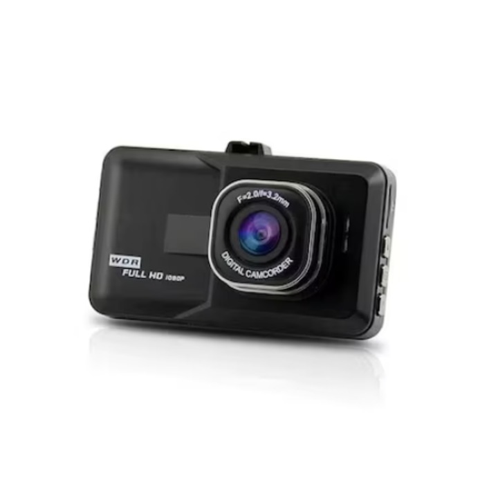 Autókamera, Full HD, felvételi szög 170°, beépített G érzékelővel, LCD képernyő, fekete