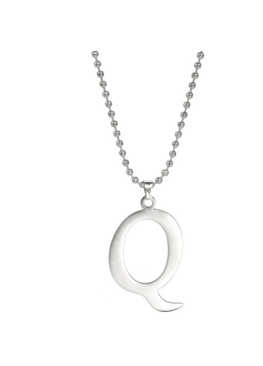 Colier cu litera, 44 cm, Otel, Fara nichel, Argintiu