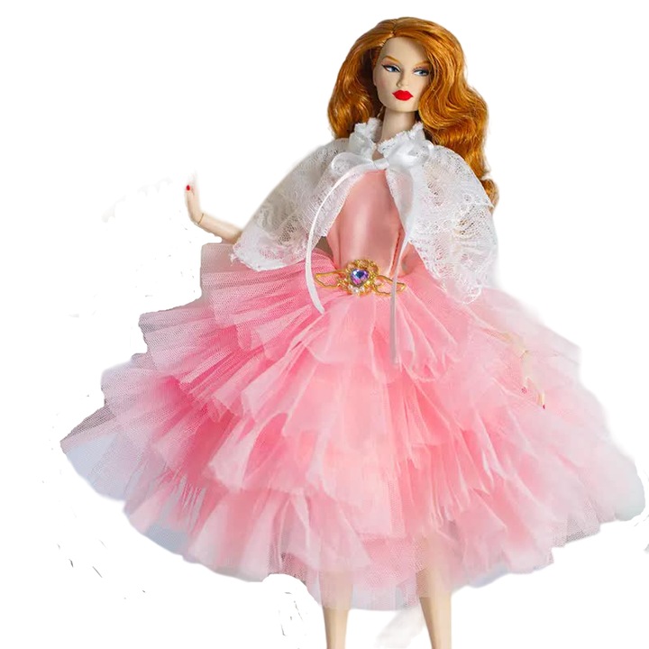 Set papusa, TAKUMI, Rochie tull, bolero dantela si sandale, Fara peruca, Grace, 30 cm, +3 ani