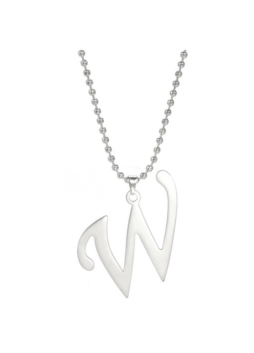 Colier cu litera, 44 cm, Otel, Fara nichel, Argintiu