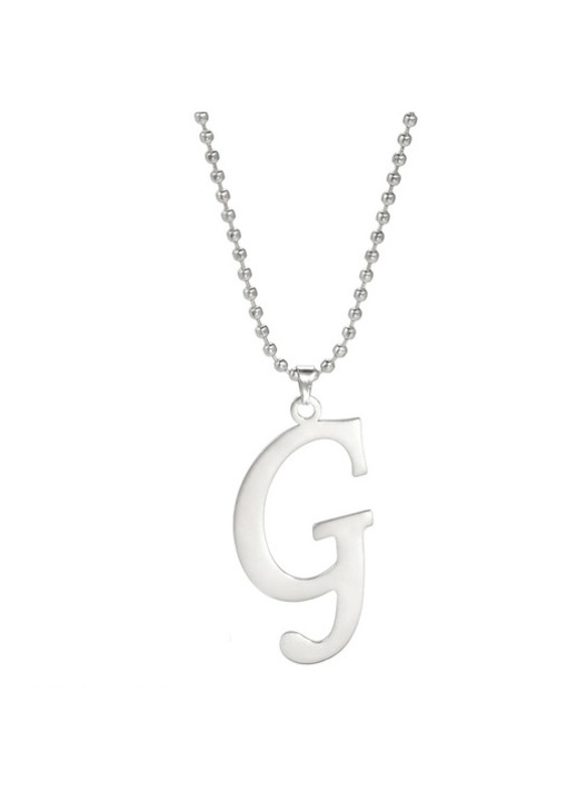 Colier cu litera, 44 cm, Otel, Fara nichel, Argintiu