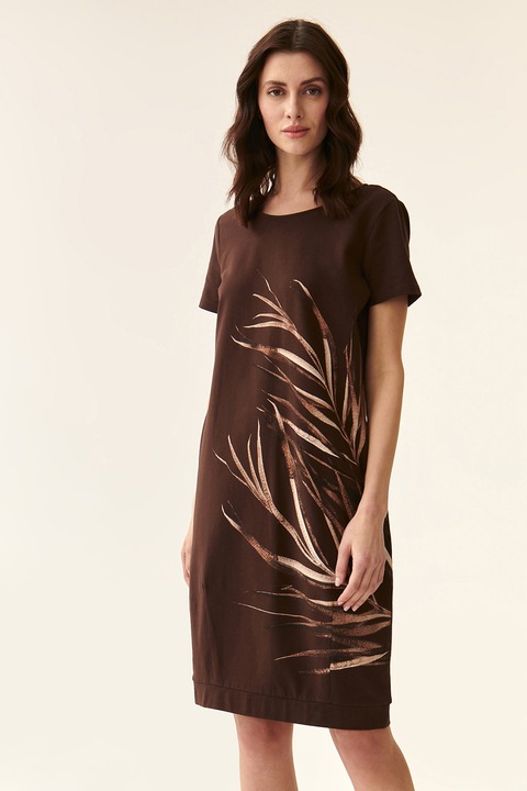 Tatuum, Rochie midi cu imprimeu grafic, Maro cognac