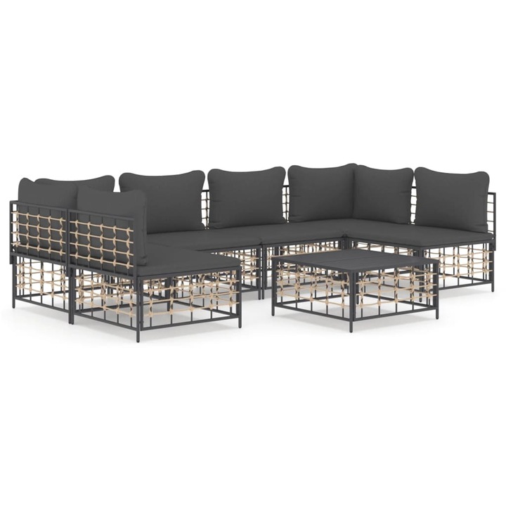 vidaXL 7 részes antracitszürke polyrattan kerti ülőgarnitúra párnákkal 72 x 72 x 66 cm 28.6 kg 3186789