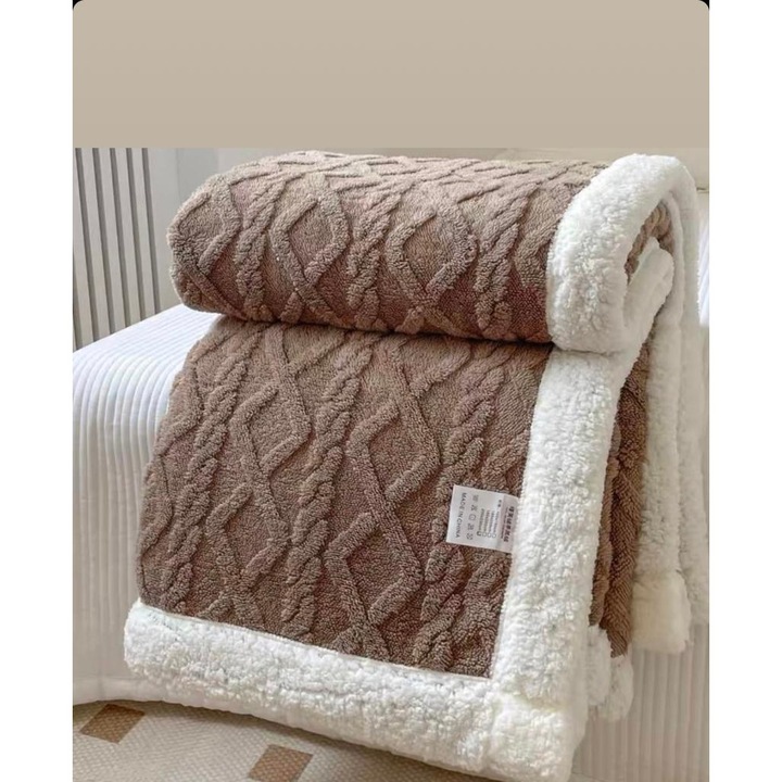 Одеяло Cocolino, Super Soft, С косъм, Плетено, Кафяво, 200 x 230