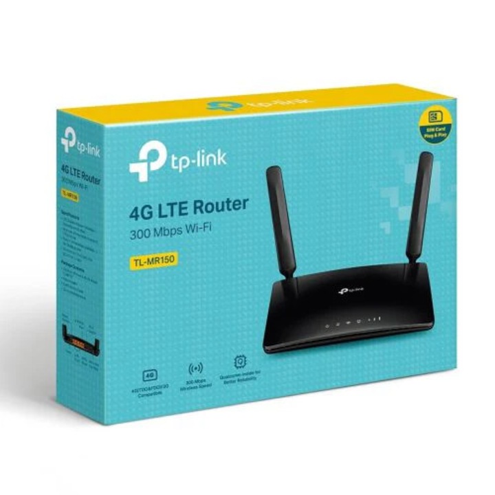 Router TP-LINK TL-MR150 N300, 802.11n/300Mbps, LAN/WAN, negru