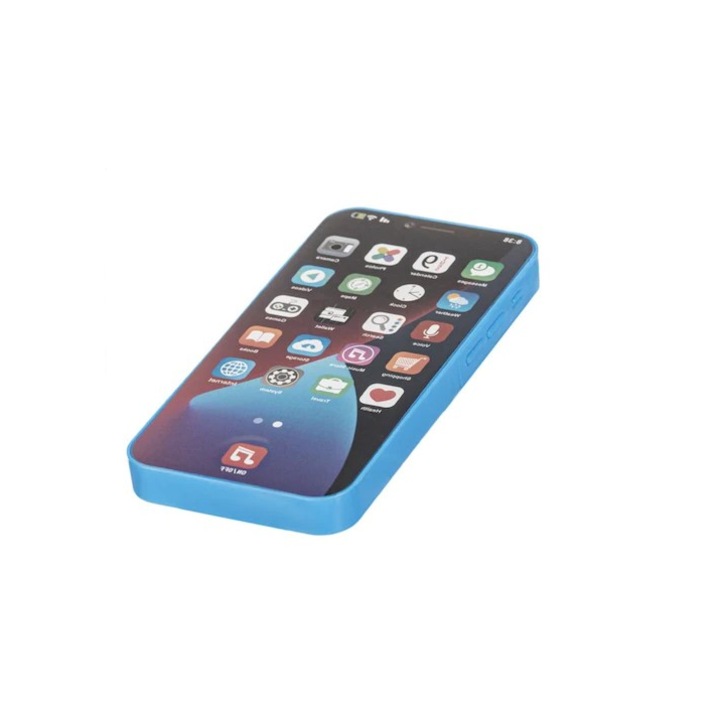 Пластмасова играчка мобилен телефон за деца, със звуци и светлини, включени батерии, син