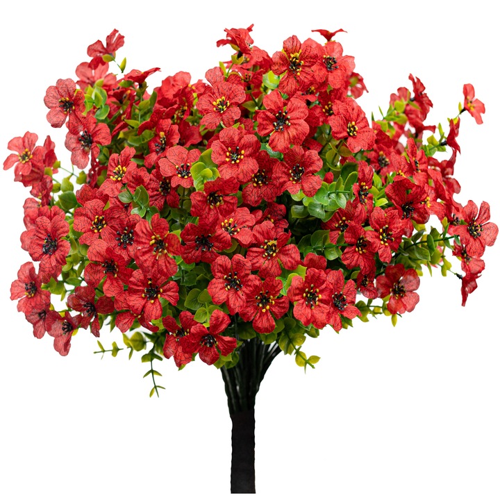 Set 8 Buchete Flori Artificiale, ARKOTEX, Rezistente UV, Plastic, Rosu, 35cm Inaltime