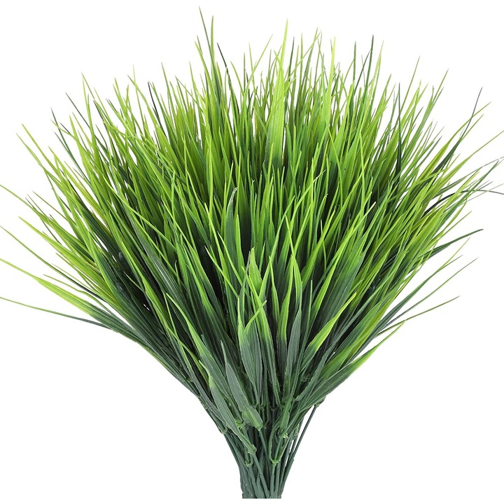 Set 10 Buchete Iarba Artificiala, ARKOTEX, Rezistente UV, Plastic, Verde, 35cm Inaltime