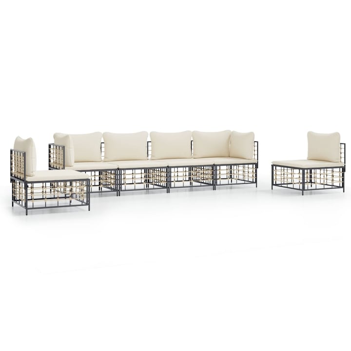 Set mobilier de gradina Zakito Europe, poliratan antracit, modular, cu perne bej, 72x72x66cm