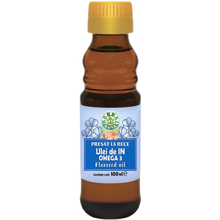 Ulei de In Omega 3 "Flaxseed oil" presat la rece 100% pur, ambalaj sticla, 100ml, Herbal Sana