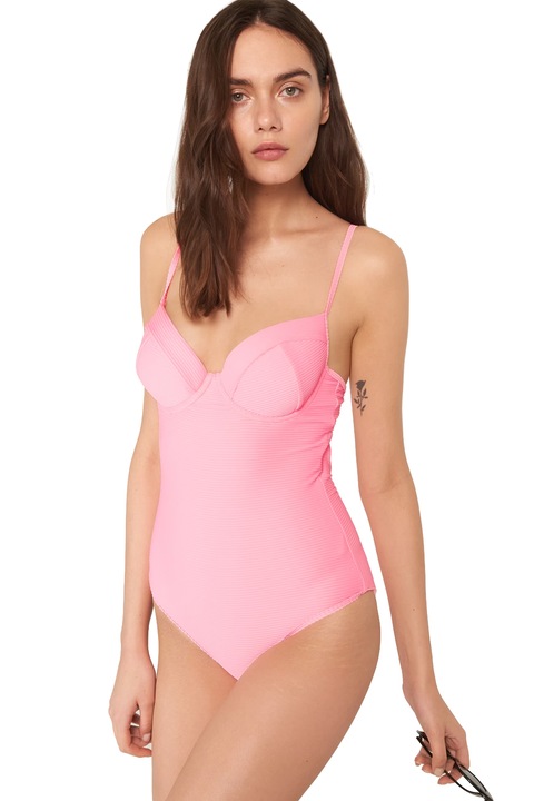 Дамски цял бански JUP LPP 4362B-03F, Оформена чашка, Тънки презрамки, Розово