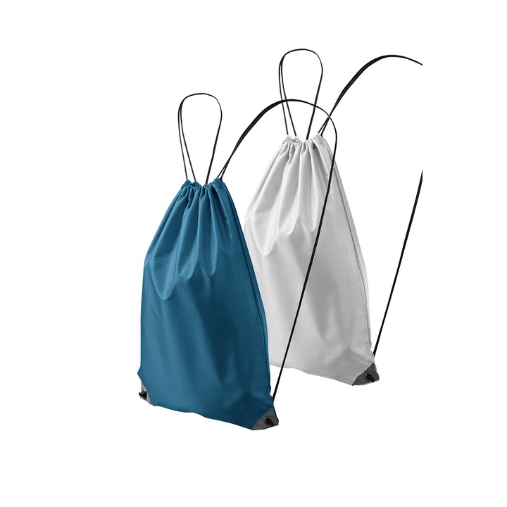 Set 2 rucsacuri pentru copii 912, 100% poliester, sistem de inchidere cu snur, Alb, Albastru inchis