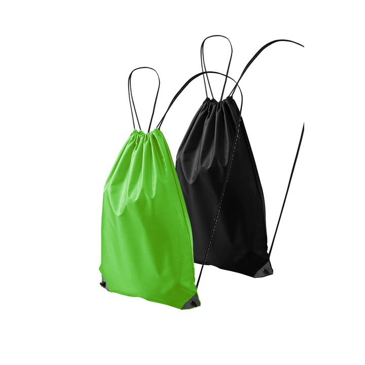Set 2 rucsacuri pentru copii 912, 100% poliester, sistem de inchidere cu snur, Negru, Verde