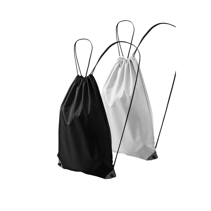 Set 2 rucsacuri pentru copii 912, 100% poliester, sistem de inchidere cu snur, Alb, Negru