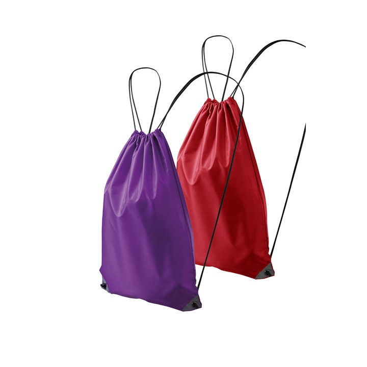 Set 2 rucsacuri pentru copii 912, 100% poliester, sistem de inchidere cu snur, Rosu, Violet