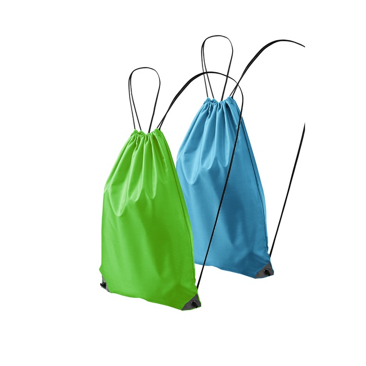 Set 2 rucsacuri pentru copii 912, 100% poliester, sistem de inchidere cu snur, Turcoaz, Verde