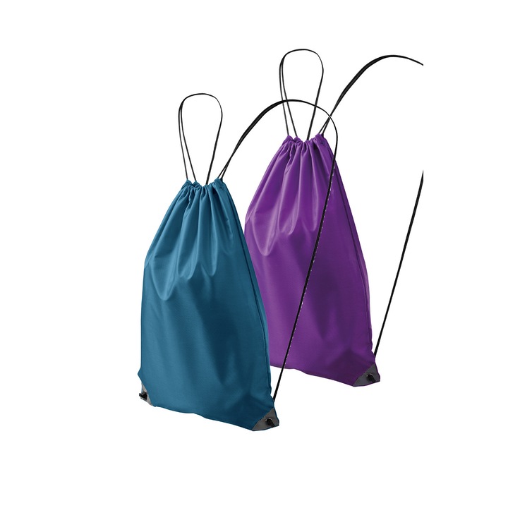 Set 2 rucsacuri pentru copii 912, 100% poliester, sistem de inchidere cu snur, Violet, Albastru inchis