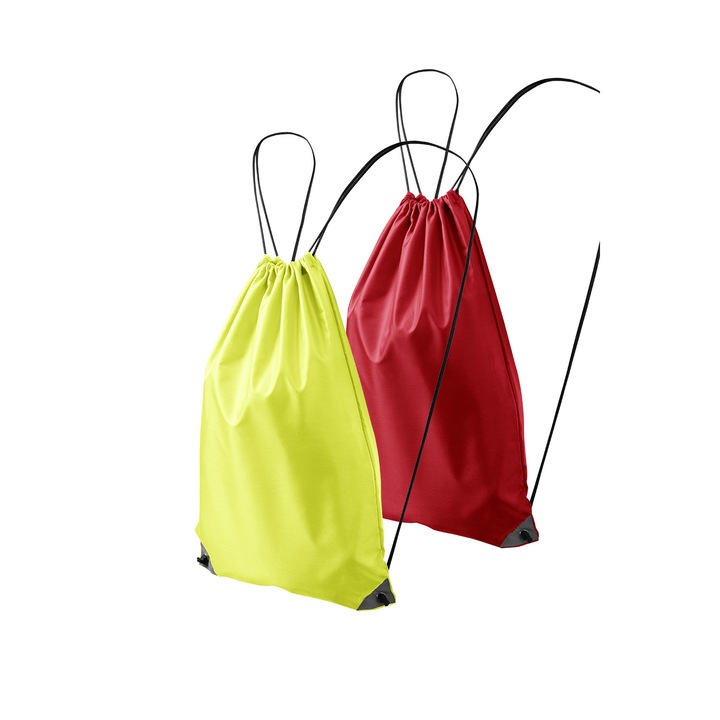 Set 2 rucsacuri pentru copii 912, 100% poliester, sistem de inchidere cu snur, Rosu, Galben neon