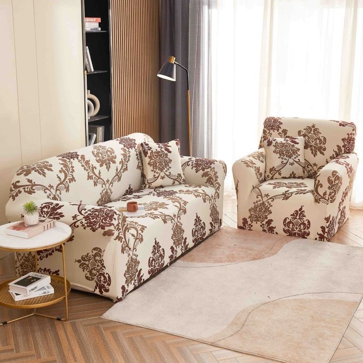 Husa elastica pentru canapea, Jojo Home, imprimeu Abstract, M3, L-3 locuri, 180x230cm