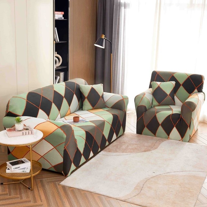 Еластичен калъф за диван, Jojo Home, Абстрактен принт, M6, L-3 места, 180x230 см