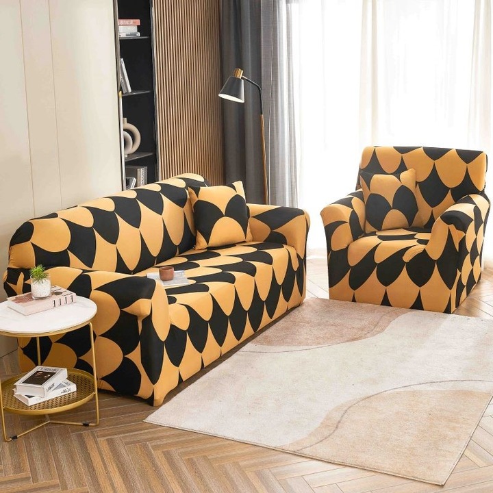 Husa elastica pentru canapea, Jojo Home, L-3 locuri, 180x230cm, Galben Negru