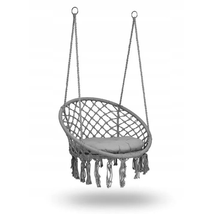 Fotoliu tip balansoar suspendat, Sofotel, Boho, 150 kg, cadru cercuri metalice, perna moale, Gri