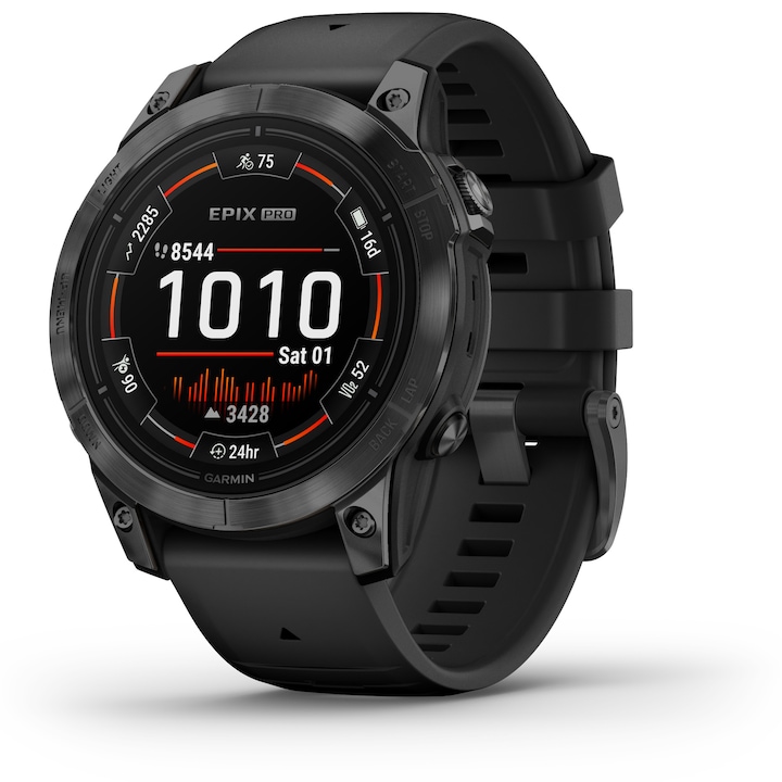 Smartwatch Garmin Epix Pro (Gen 2), 47mm, GPS, Wi-Fi, Android/iOS, curea silicon Neagra, Glass, Slate Grey